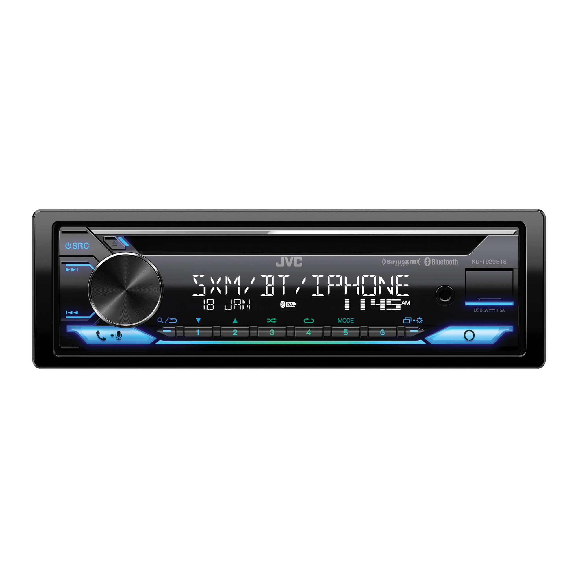 JVC KD-T920BTS Single-DIN Car CD Receiver — Bluetooth, Alexa Compatible, SiriusXM Ready, Model# JVCMKDT920BTS